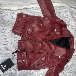 Mackage Burgundy (Briq) Leather Jacket. Zippered front and sleeves. Size XS.